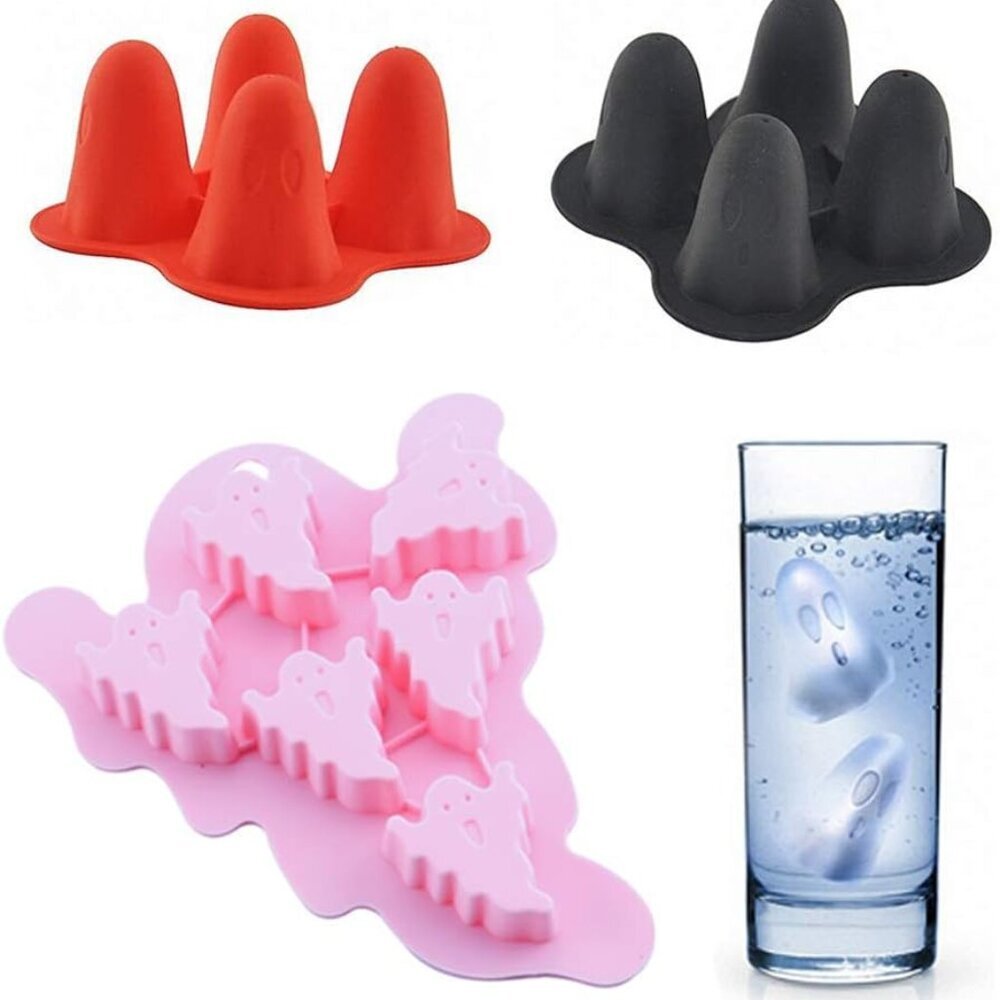 Set of 3 Ghost Ice Cube Trays, Halloween Party Ghost Silicone Molds for Chocolat